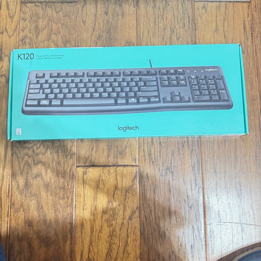 Logitech K120 Corded USB Keyboard Full Size Quiet Keys Spill Resistant Black NEW